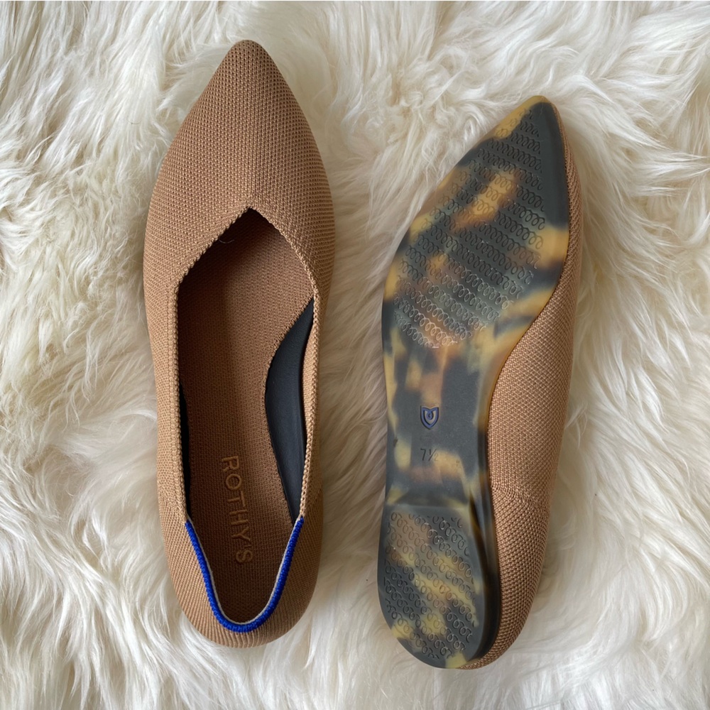 Rothy's The Point II Wren Camel Brown Nude Pointed Toe Flats Size 7.5